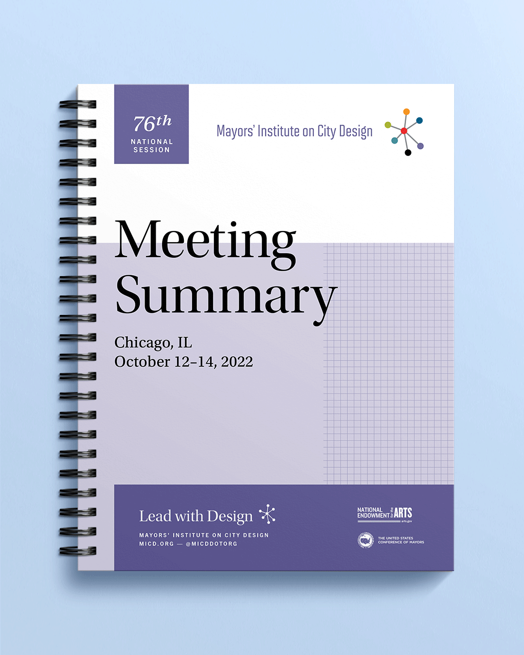 Spiral bound meeting summary and briefing booklet covers.