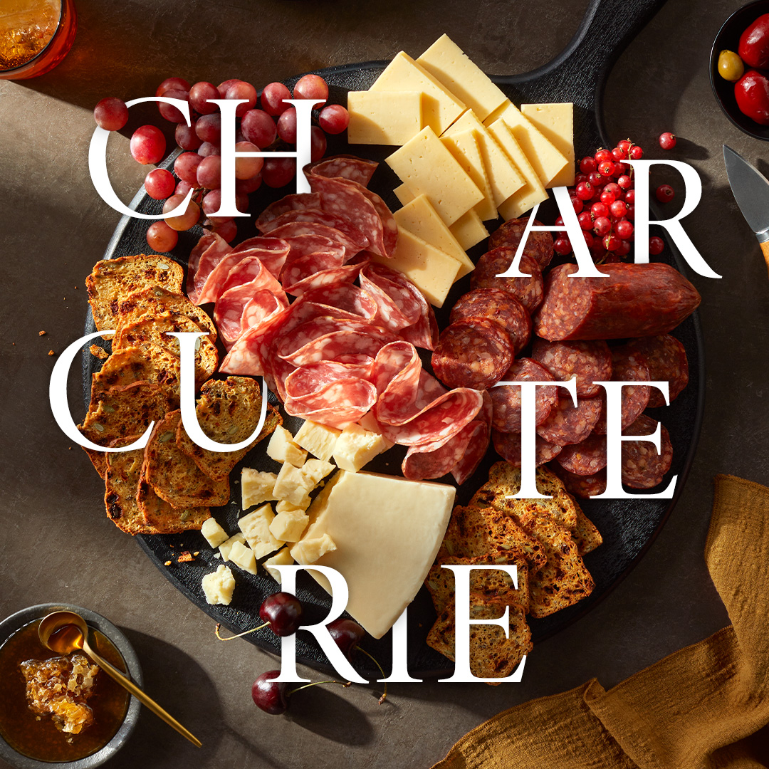 Meat and cheese charcuterie board of Boar's Head products.