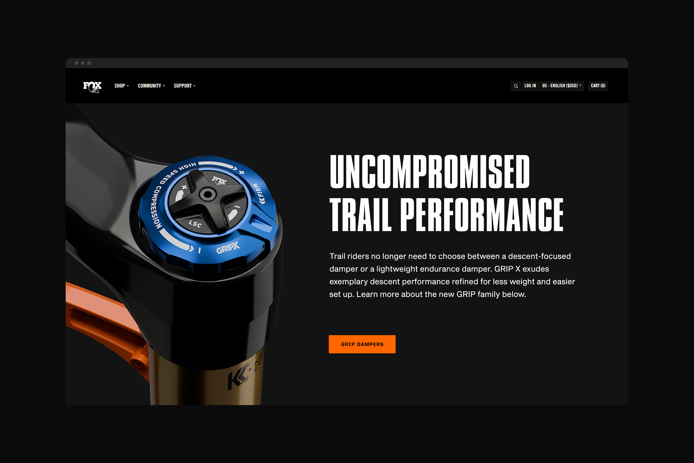 Grip X damper landing page.